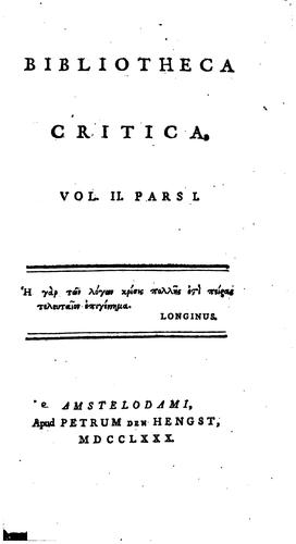 Cover of Bibliotheca critica