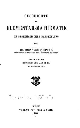Cover of Geschichte der Elementar-mathematik in systematischer Darstellung