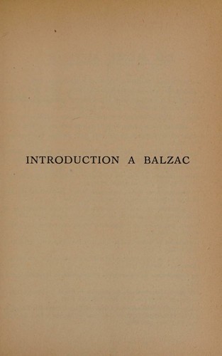 Cover of Introduction à Balzac