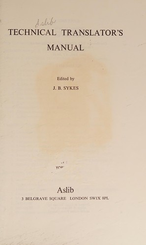 Cover of Technical translator's manual