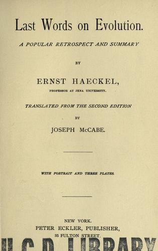 Cover of Last words on evolution