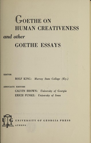 Cover of Goethe on human creativeness