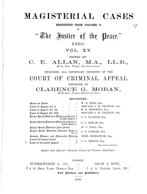 Cover of Magisterial Cases