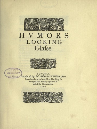 Cover of Humors Looking Glasse