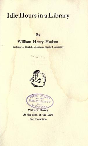 Cover of Idle Hours in a Library