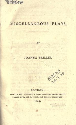 Cover of Miscellaneous Plays