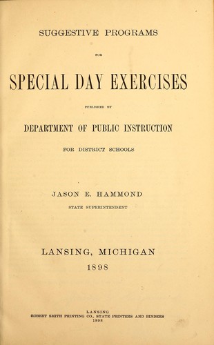Cover of Suggestive programs for special day exercises