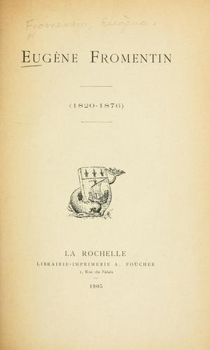 Cover of Eugène Fromentin (1820-1876)